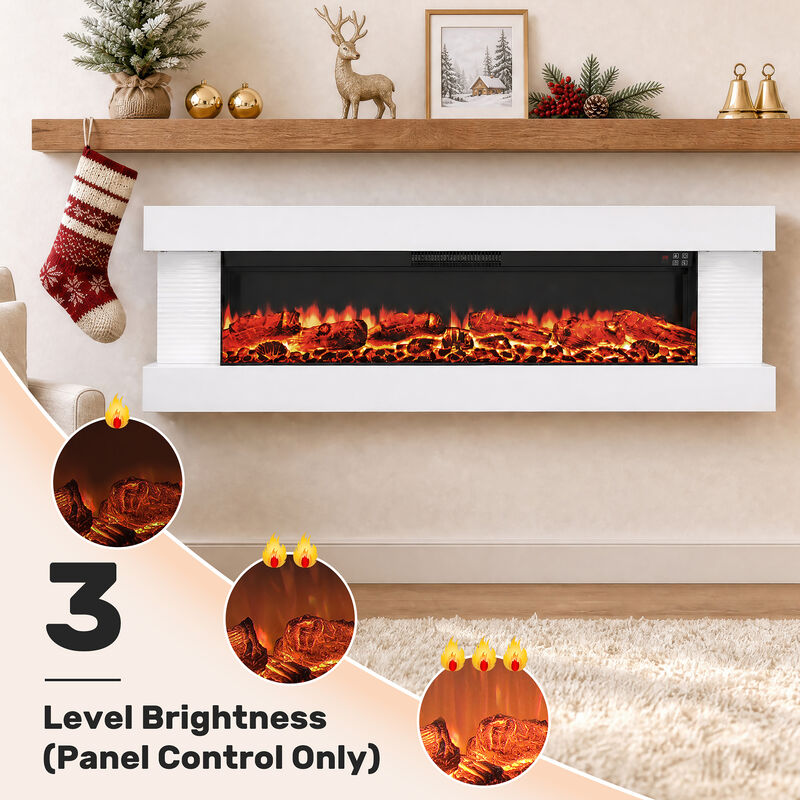 Mondawe Stylish Electric Fireplace Integrated 3-Sided Fireplace with 60" Suspended Light Mantel with Remote Control, White image number 7