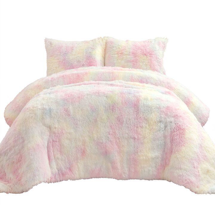 Emma Cozy Ultra Soft Rainbow Faux Fur Kids Back To Campus Comforter 3-Pc Set