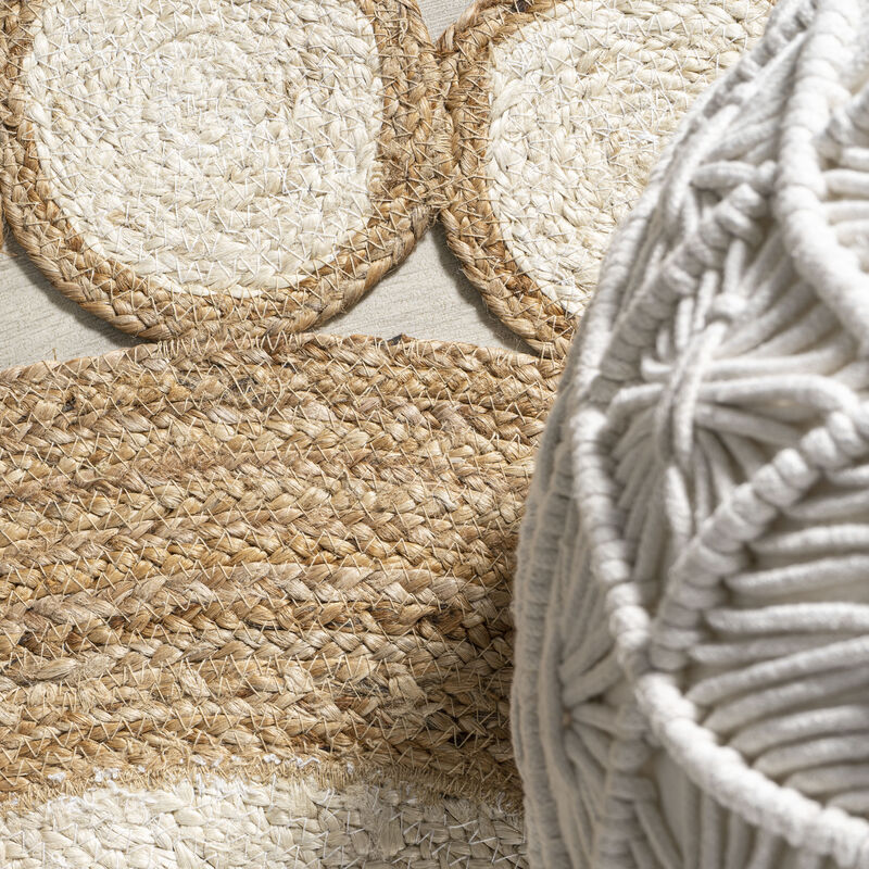 Skye Two-Tone Jute Circle Border Cream/Natural Round Area Rug