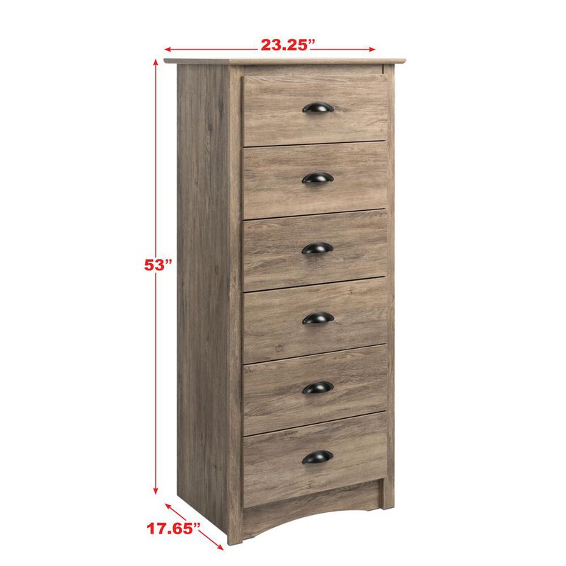 Prepac Salt Spring Tall 6-Drawer Chest, Drifted Gray