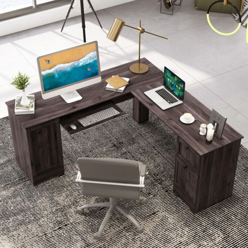 Hivvago L-Shaped Office Desk with Storage Drawers and Keyboard Tray