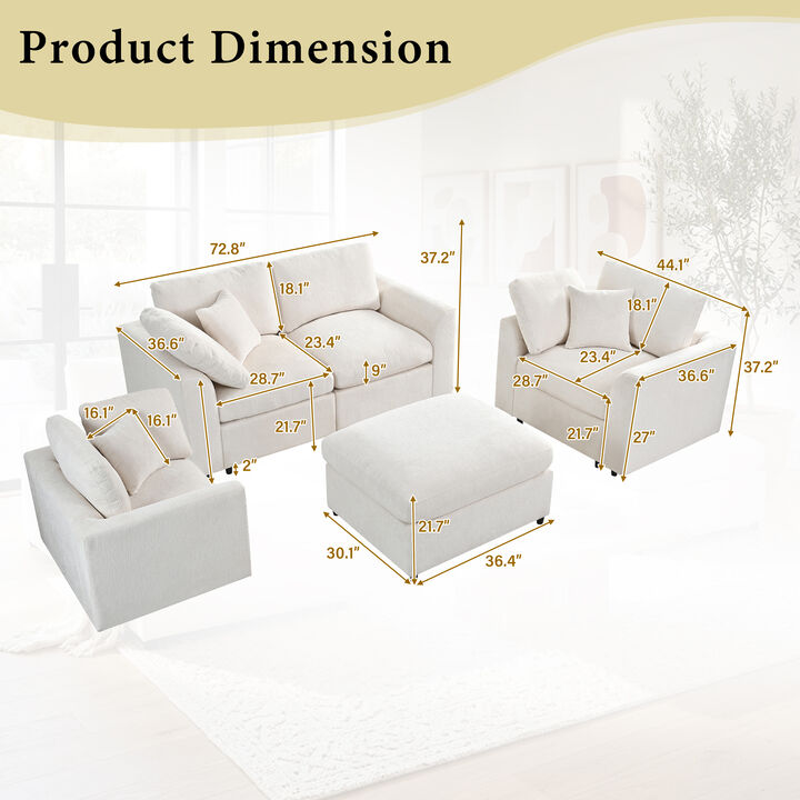 Merax 4-Piece Living Room Set with 2 Accent Chairs, Loveseat & Ottoman
