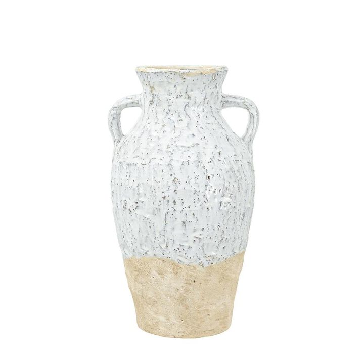 HomeRoots 14" Beige And Ivory Color Block Amphora Terracotta Table Vase