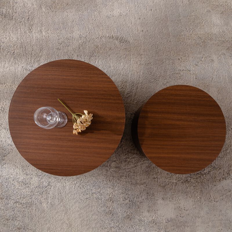 Modern Round Drum Nesting Coffee Table Set of 2, Wooden Cylinder Coffee Tables for Living Room, Space-Saving Design image number 4