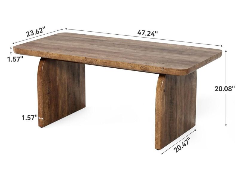 Rustic Coffee Table with Rounded Edges, Spacious Top & Modern Farmhouse Style image number 2