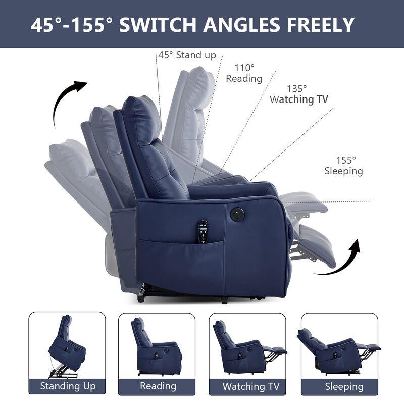 Faux Leather Power Lift Recliner Chair 155&deg; Recliner with Massage Heat & USB image number 4