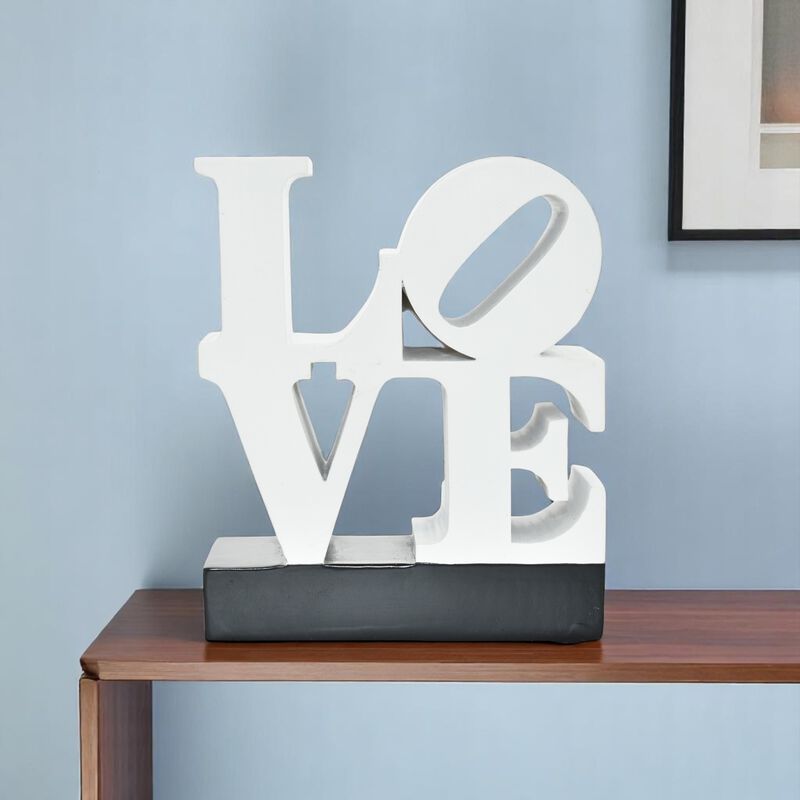 HomeRoots 4" White And Black Resin Love Tabletop Sculpture image number 1