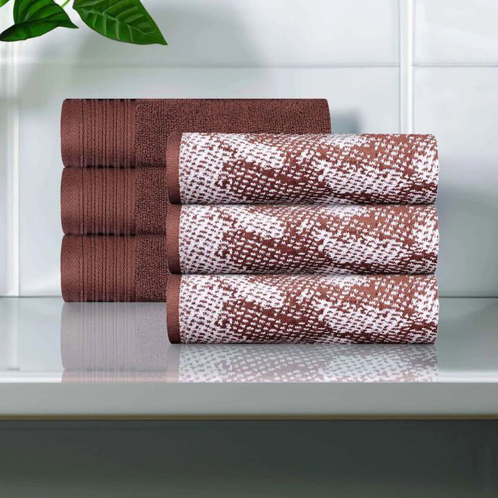 6 Piece Cotton Hand Towel Set with Marble Jacquard and Solid Designs