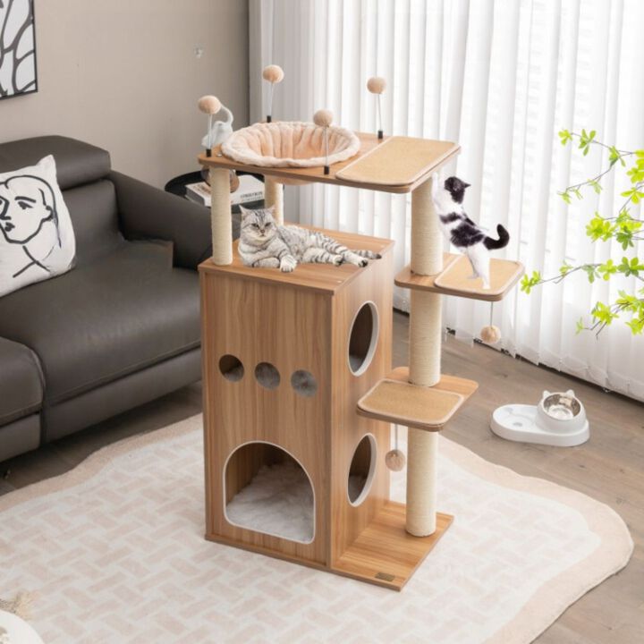 Modern Multi-level Cat Play Center with Deluxe Hammock