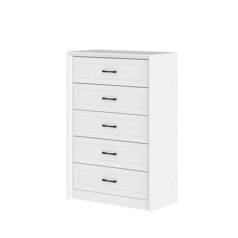 FUFU&GAGA 5-Drawer Storage Cabinet, White Wood Grain PB Board with Black Horizontal Handles, Modern Dresser for Bedroom & Living Room (31.5 in. W x 15.7 in. D x 46.5 in. H)