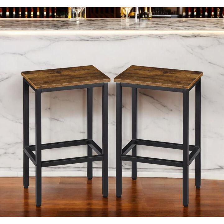 Hivvago Set of Two 26 Inch Brown and Black Steel and Wood Backless Counter Height Bar Chairs