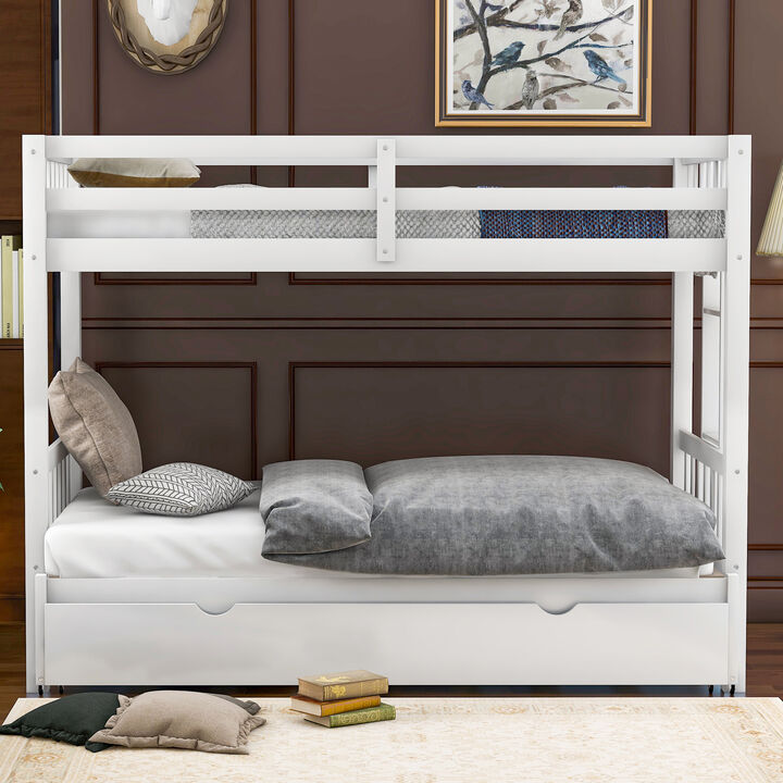 Whisen Twin over Pull-out Bunk Bed with Trundle, Pine Wood, for Kids Teens Bedroom