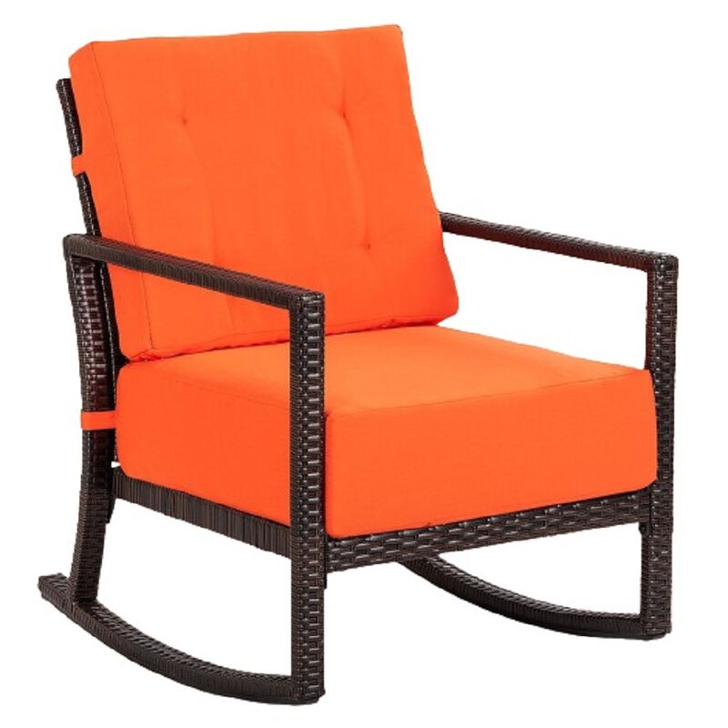 Patio Rattan Rocking Chair Rocker Armchair with Cushions