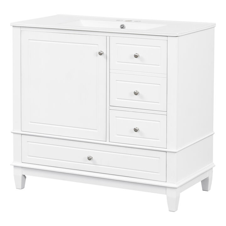 Merax Freestanding White Bathroom Vanity with Integrated Ceramic Sink