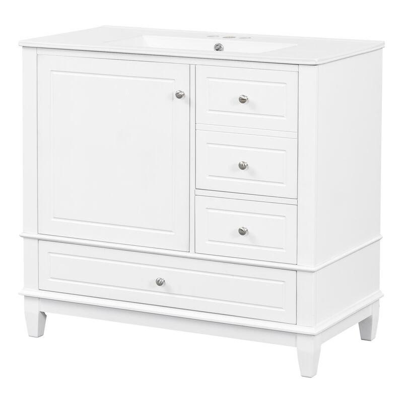 Merax Freestanding White Bathroom Vanity with Integrated Ceramic Sink