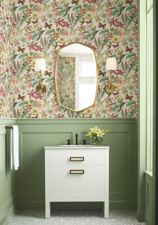 Butterfly House Light Taupe & Coral Wallpaper (Set of 2)