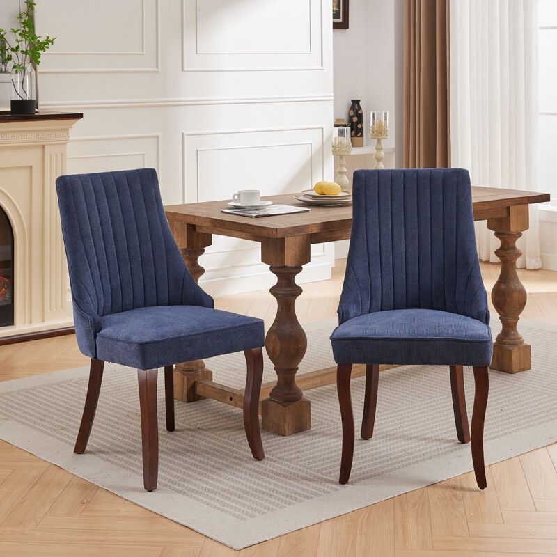 Whisen 2-Piece 25inch Dining Chairs, Rayon Linen Upholstered Channel Tufted with Curved Solid Wood Legs for Kitchen Dining Room image number 1
