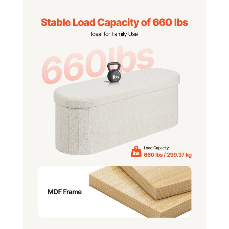 Teddy Fleece Storage Ottoman Bench with Folding Design for Bedroom Entryway image number 3