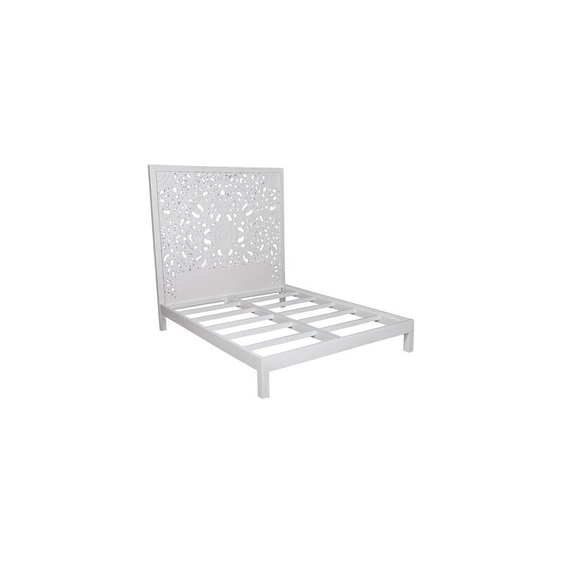 Porter Designs Bali Solid Hand Carved Wood Queen Bed, White