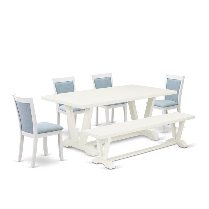 East West Furniture V027MZ015-6 6Pc Dining Set - Rectangular Table , 4 Parson Chairs and a Bench - Multi-Color Color