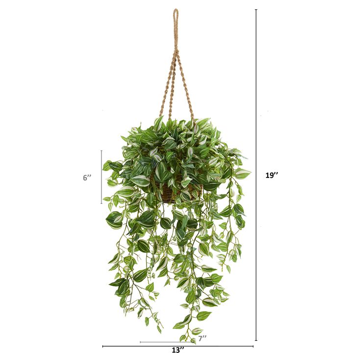 HomPlanti 51" Wandering Jew Artificial Plant in Hanging Basket (Real Touch)