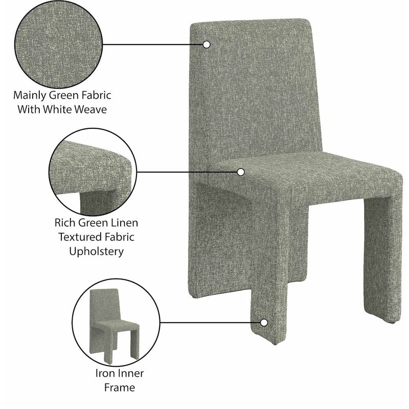 Meridian Furniture Benson Green Linen Textured Fabric Dining Chair, Set of 2