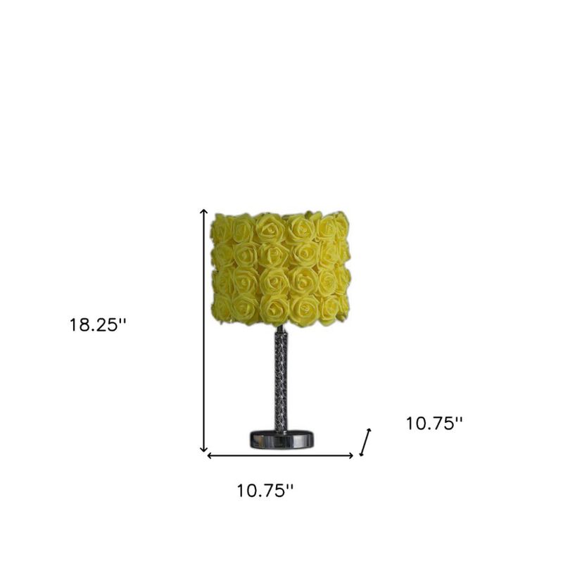 Hivvago 18" Silver Bedside Table Lamp With Yellow Flowers Drum Shade