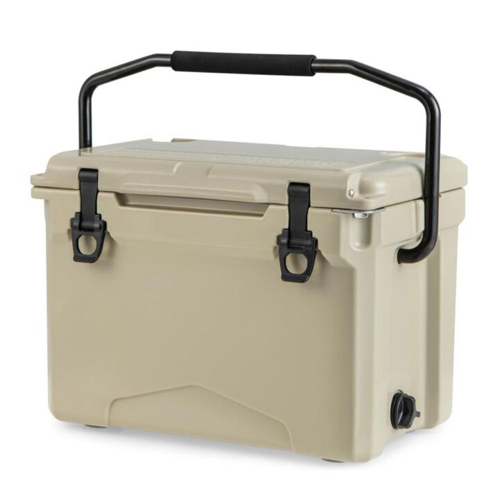 Portable 25 Quart Hard Cooler with Cup Holders and Durable Aluminum Handle