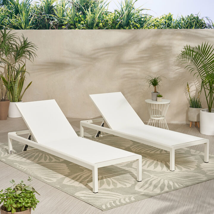 Merax Modern Aluminum Mesh Chaise Lounge Set with Table (2-Person)