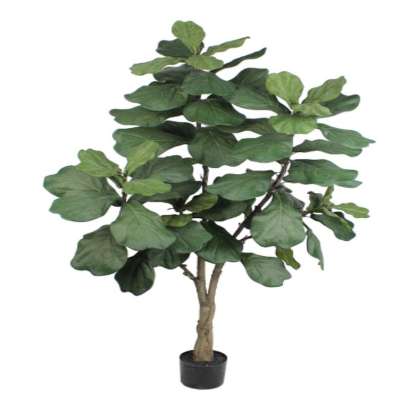 6' Artificial Silk Fiddle Leaf Fig Tree in Black Pot - Lifelike, Low-Maintenance Indoor Plant Decor, Home & Office Greenery