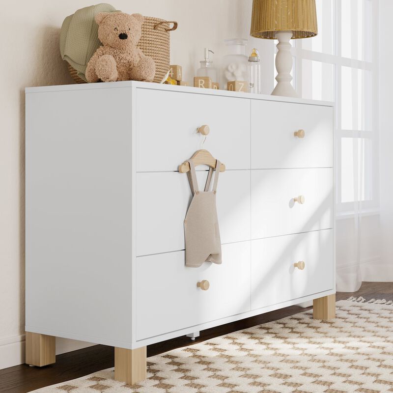 Storkcraft California 6-Drawer Double Dresser (White with Driftwood)