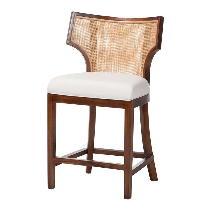 bali & pari Franco Counter Stool - Sculpted Seating with Woven Rattan Backrest and Upholstered Seat for Kitchen or Lounge
