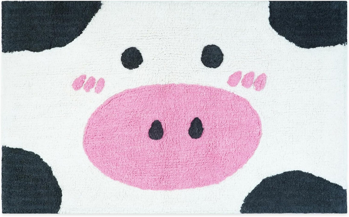 HomeRoots 32" White Black And Pink Cotton Cow Youthful Bath Rug