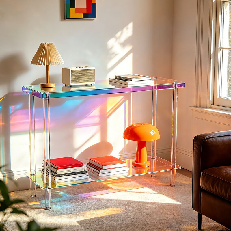 Modern Iridescent Acrylic 2-Tier Console Table for Hallway, Entryway & Living Room image number 8
