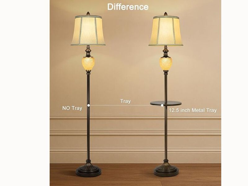 Vintage Floor Lamp &ndash; 64" Tall, Beige Faux Silk Shade, Nightlight, LED Included