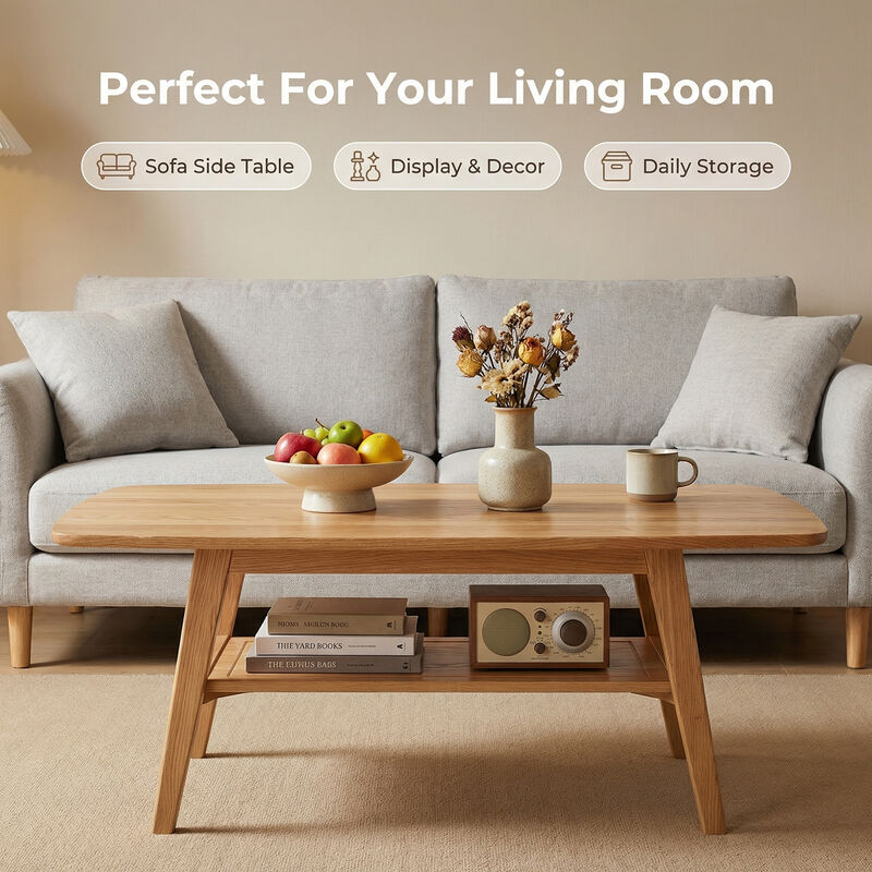 Mid Century Modern Solid Oak Wood Coffee Table image number 7