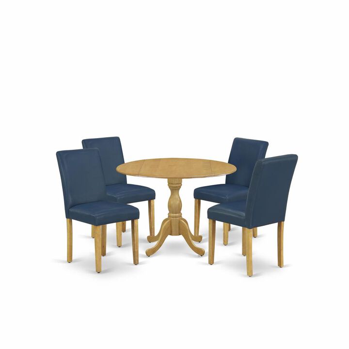 East West Furniture DMAB5-OAK-55 5 Piece Dining Table Set - Oak Dinning Table and 4 Oasis Blue PU Leather Mid Century Modern Chairs with High Back - Oak Finish