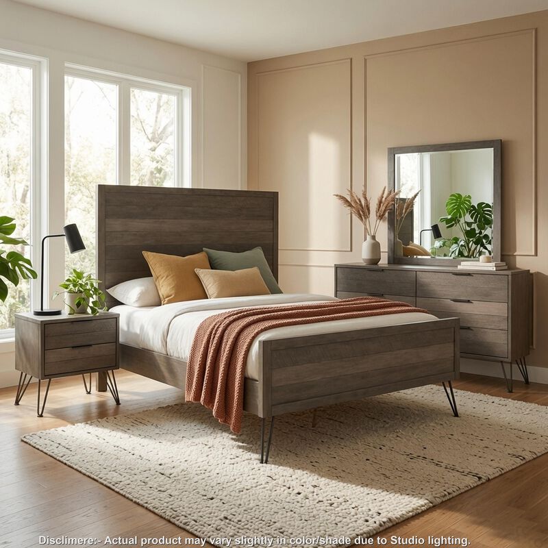 Aile 4 Pc Queen Size Bedroom Set, Horizontal Slat Design, Rustic Brown image number 6