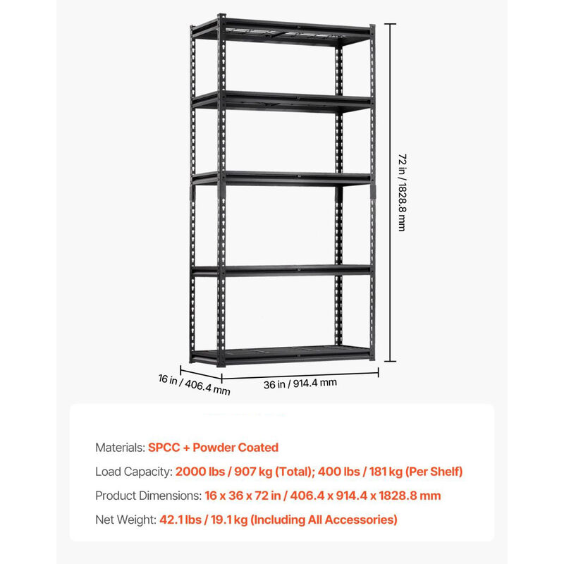 2000 Lbs 5 Tier Metal Storage Shelves for Garage Warehouse Basement image number 2
