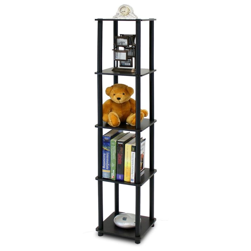QuikFurn 5-Tier Square Corner Display Shelf Bookcase in Espresso/Black
