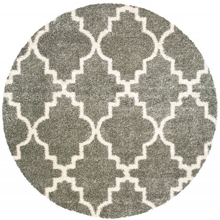 8 grey Round geometric Power Loom Stain Resistant Area Rug