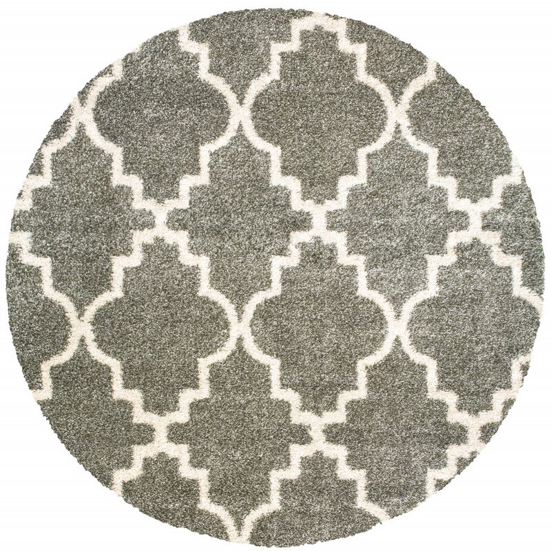 8 grey Round geometric Power Loom Stain Resistant Area Rug