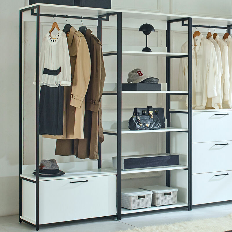 FC Design Klair Living Wood and Metal Walk-in Closet with Three Drawers
