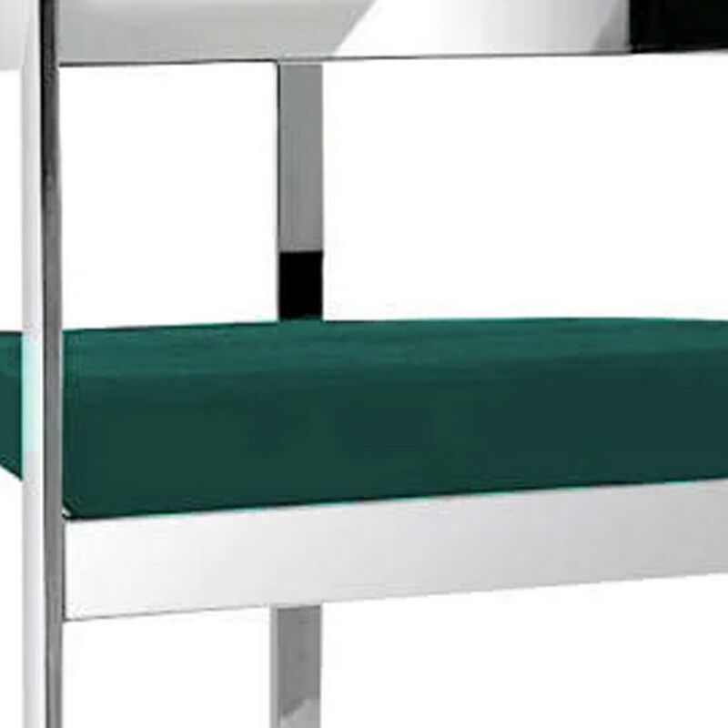 Dok 26 Inch Counter Height Stool, Green, Cantilever, Silver Stainless Steel - Benzara