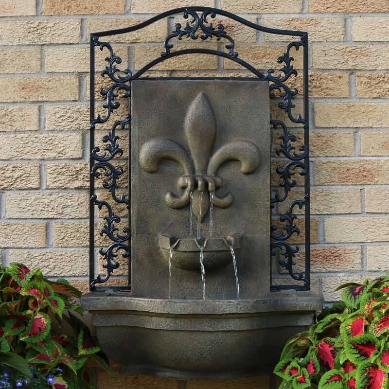 Sunnydaze French Lily Polystone Outdoor Solar Wall Fountain