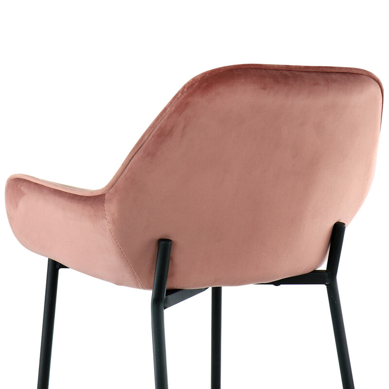 Elama 2 Piece Velvet Bar Stool in Blush Pink with Black Legs image number 7