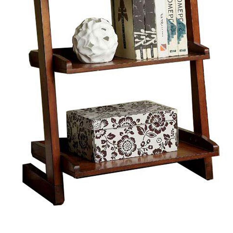 Transitional Style 5 Tier Wooden Ladder Shelf with Sled Base, Brown-Benzara