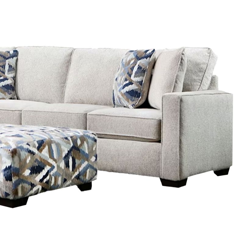 Fled Sectional Sofa, Ivory Chenille, 6 Pillows, Solid Wood, 123 Inch - Benzara image number 1