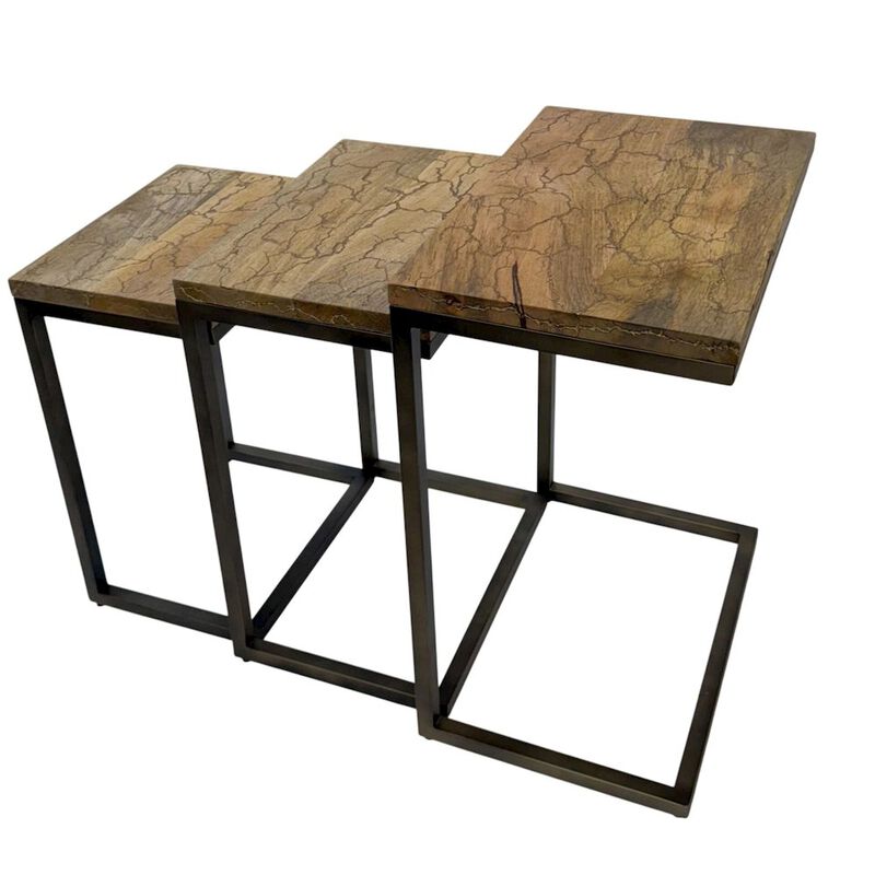 Carolina Chair & Table Electra 3 Piece Nesting Table Set - Electrified Wood - Brass - Indstrial Iron