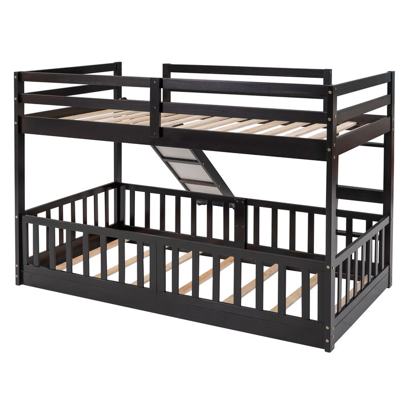 Whisen 77.3"x87.1" Twin Over Twin Bunk Bed, Solid Wood with Slide Ladder for Kids Bedroom image number 7